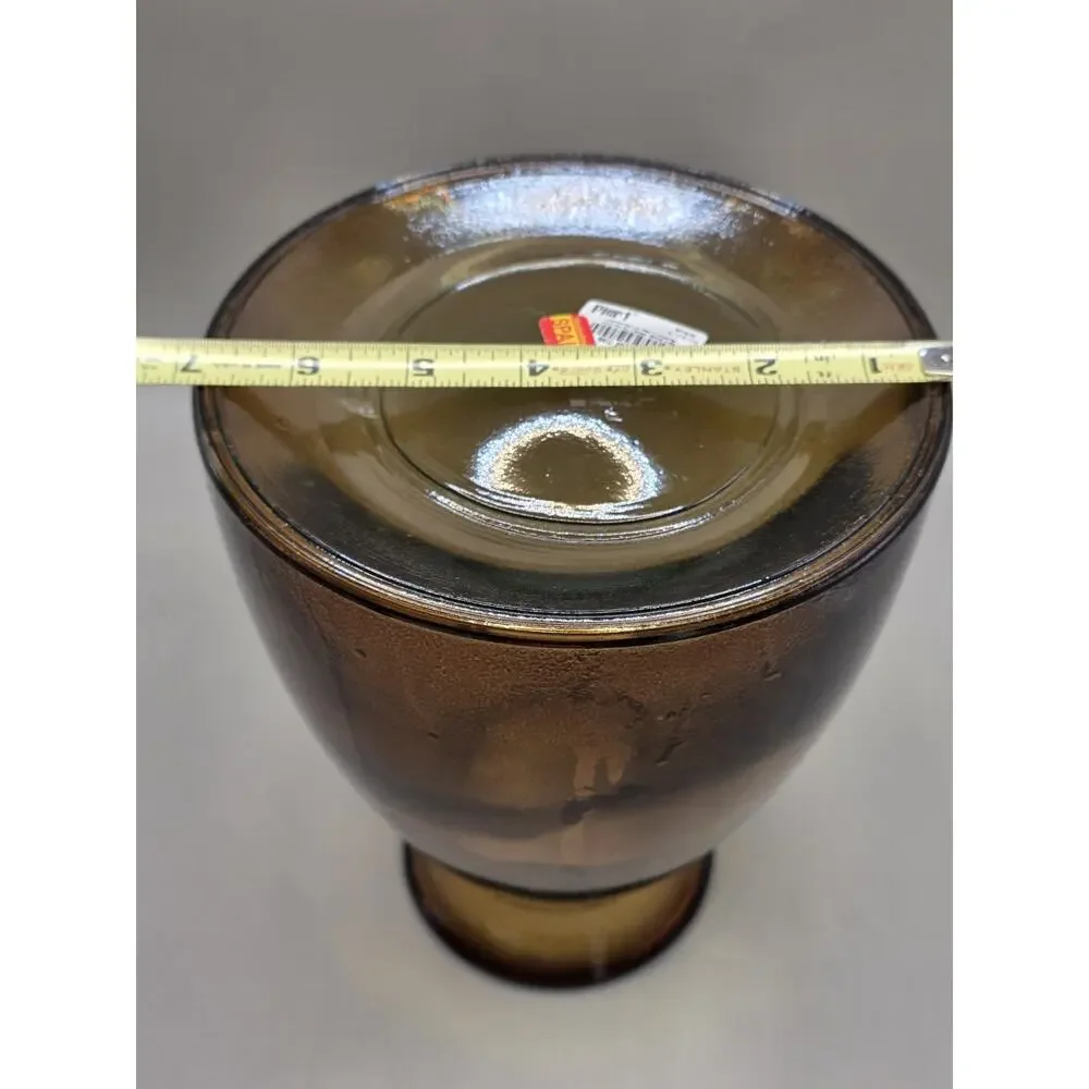 Vintage Pier 1 Amber Brown Glass Vase Handcrafted In Spain Bulbous Rim 2646595